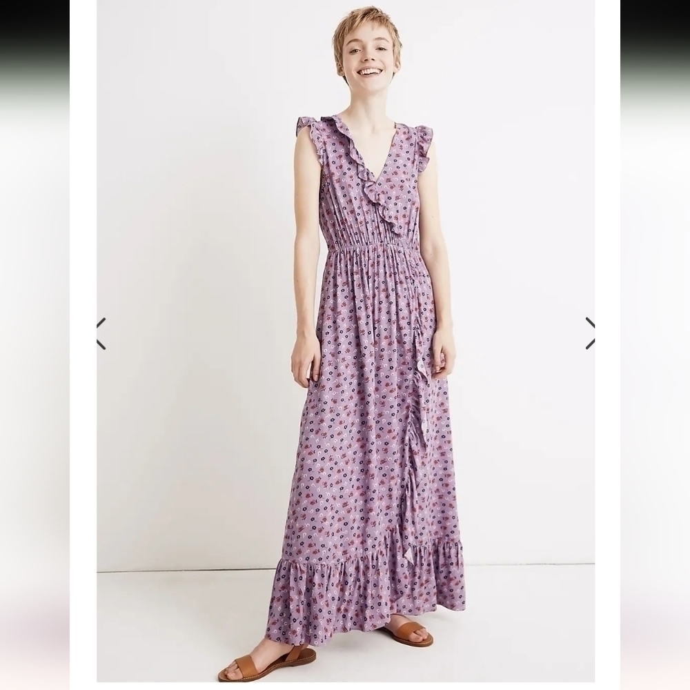 MADEWELL Ruffle-Edged Wrap Maxi Dress in Prairie Posies, SZ 0
